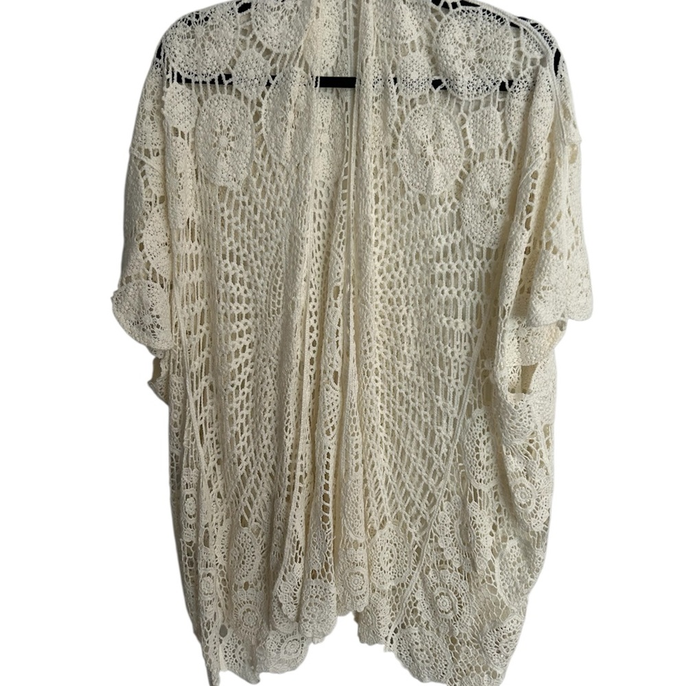 Soft Surroundings Cream Crochet Open Cardigan L/XL